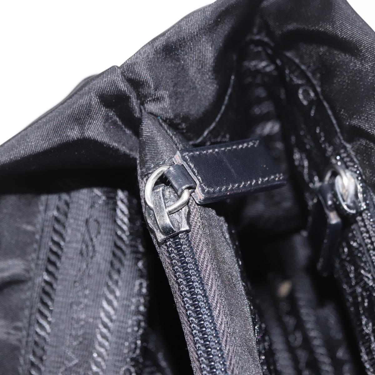 PRADA Tote Bag Nylon Black Silver Auth 190972A