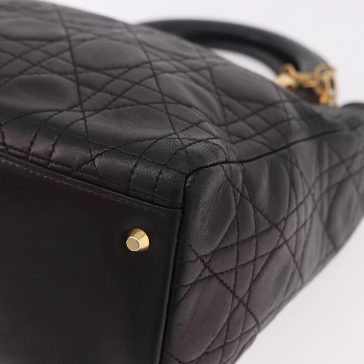 Christian Dior Canage Hand Bag Lamb Skin Black Gold Auth 190976A