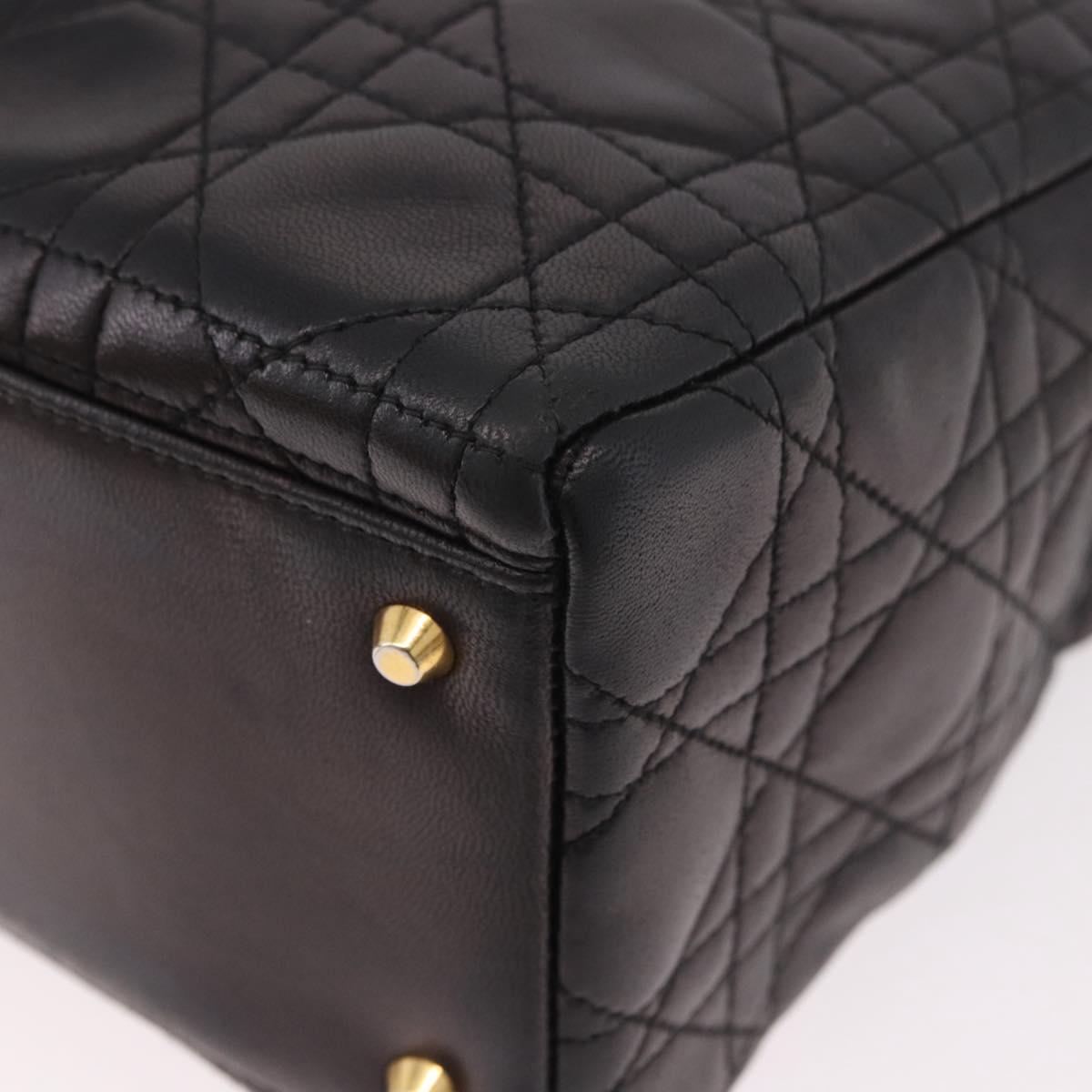 Christian Dior Canage Hand Bag Lamb Skin Black Gold Auth 190976A