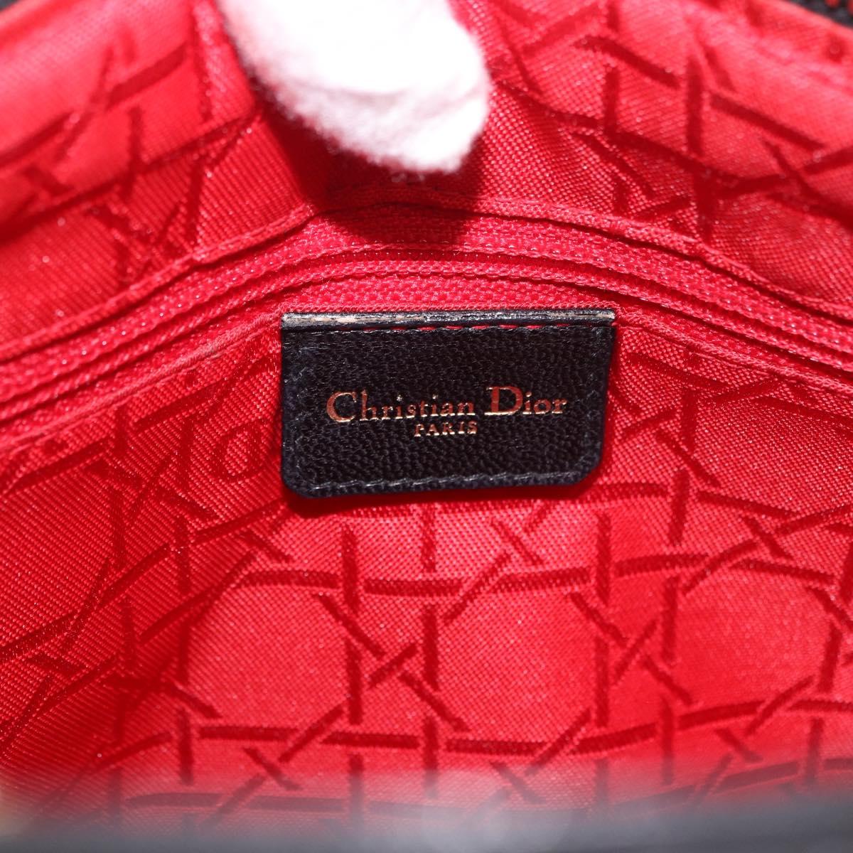 Christian Dior Canage Hand Bag Lamb Skin Black Gold Auth 190976A