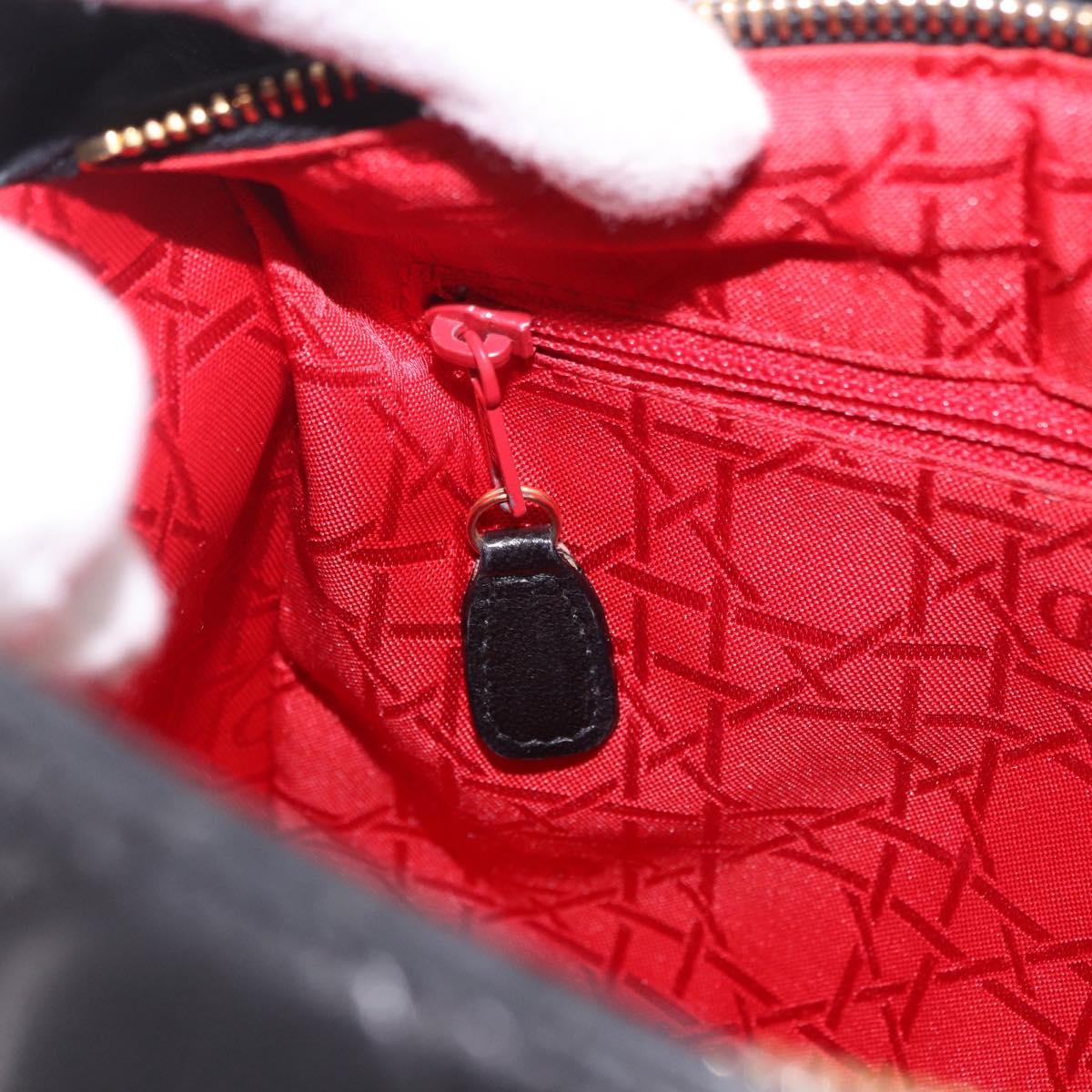 Christian Dior Canage Hand Bag Lamb Skin Black Gold Auth 190976A