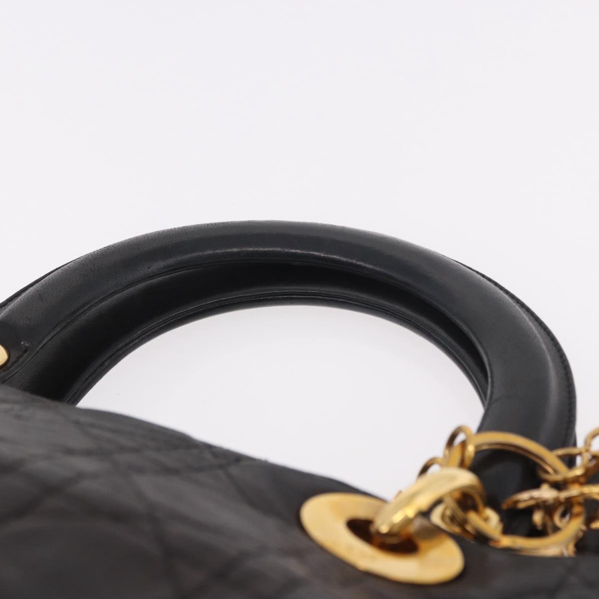 Christian Dior Canage Hand Bag Lamb Skin Black Gold Auth 190976A