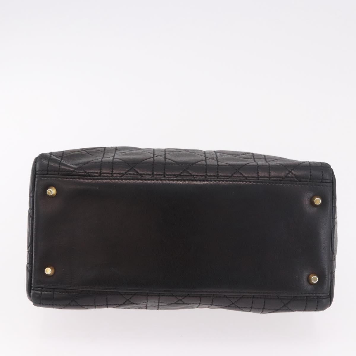 Christian Dior Canage Hand Bag Lamb Skin Black Gold Auth 190976A