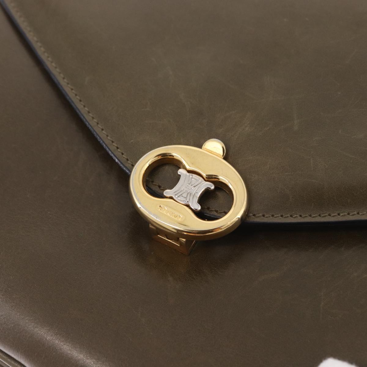 CELINE Shoulder Bag Leather Green Gold Auth 190980