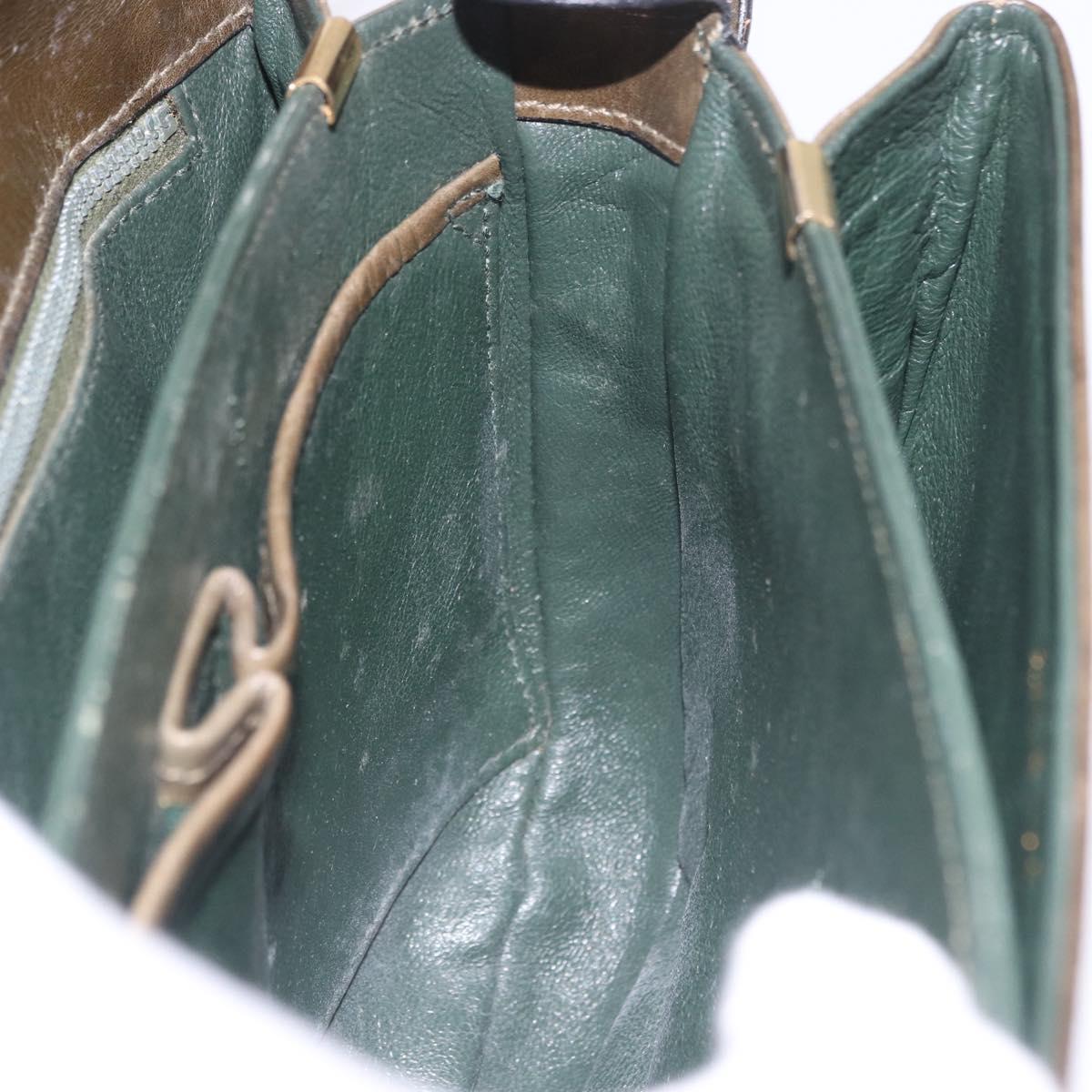 CELINE Shoulder Bag Leather Green Gold Auth 190980