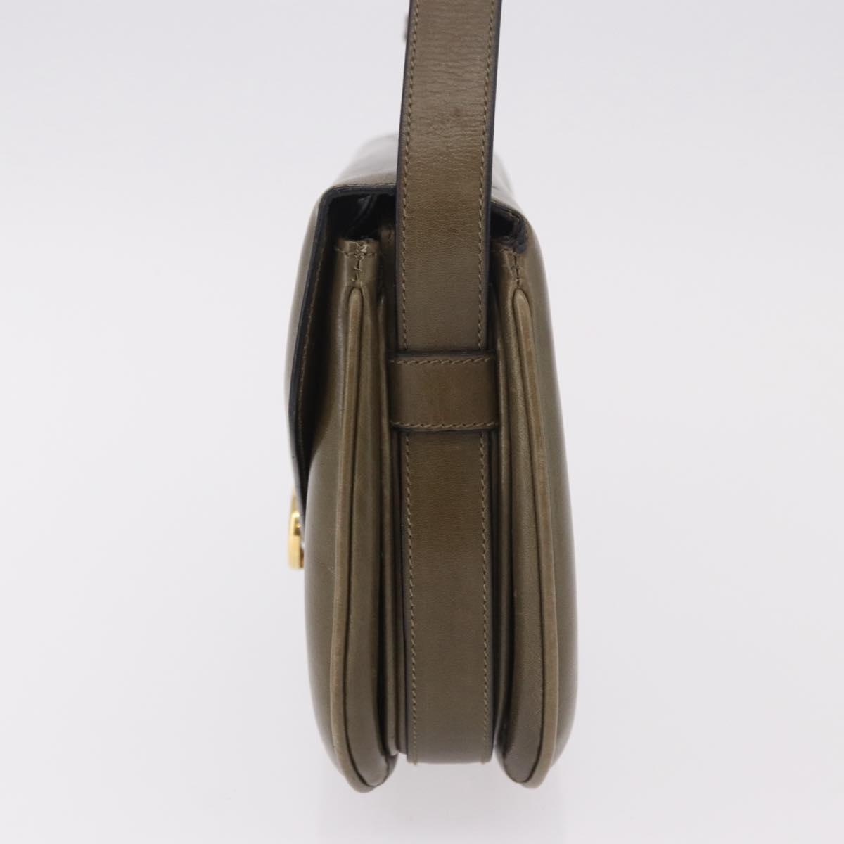 CELINE Shoulder Bag Leather Green Gold Auth 190980