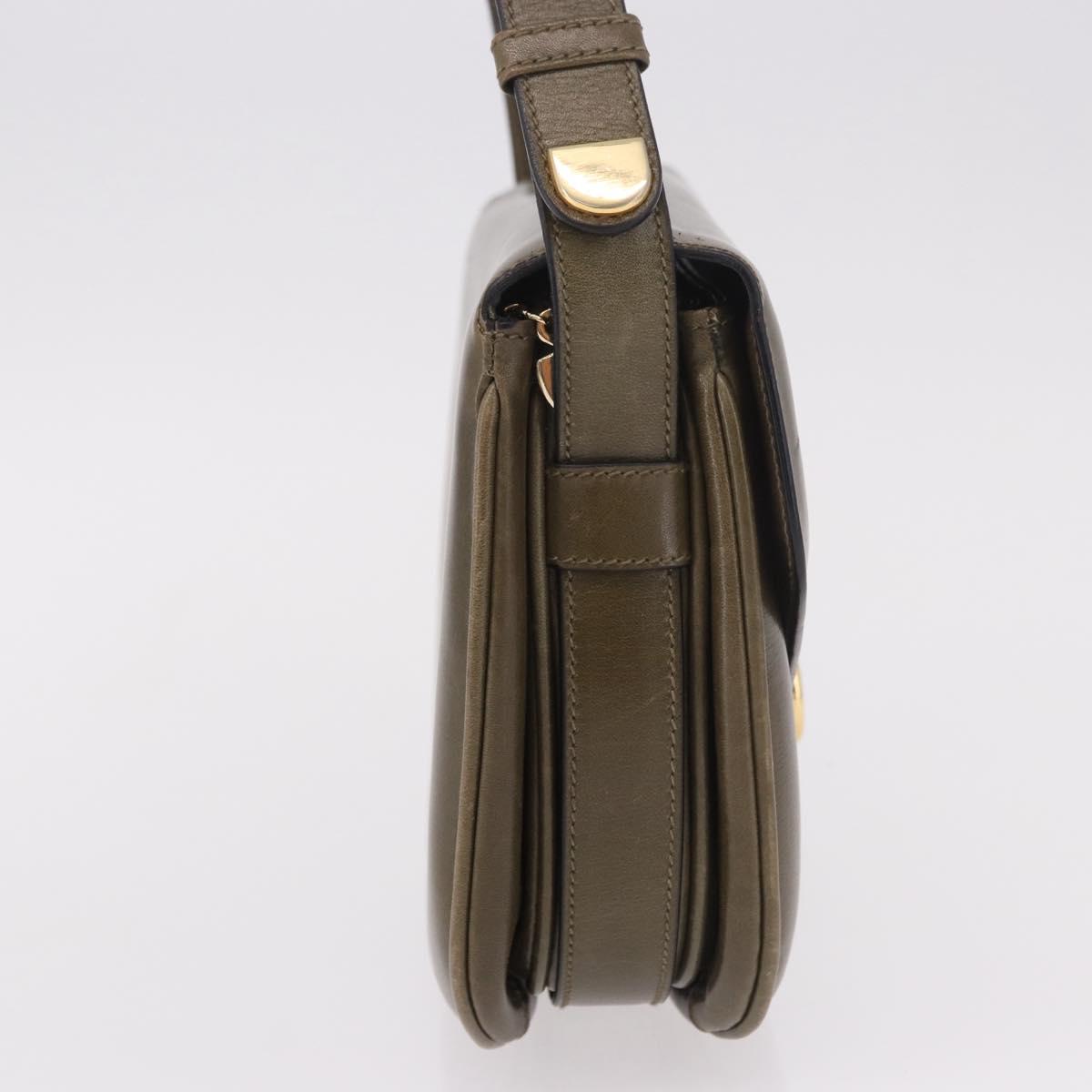 CELINE Shoulder Bag Leather Green Gold Auth 190980