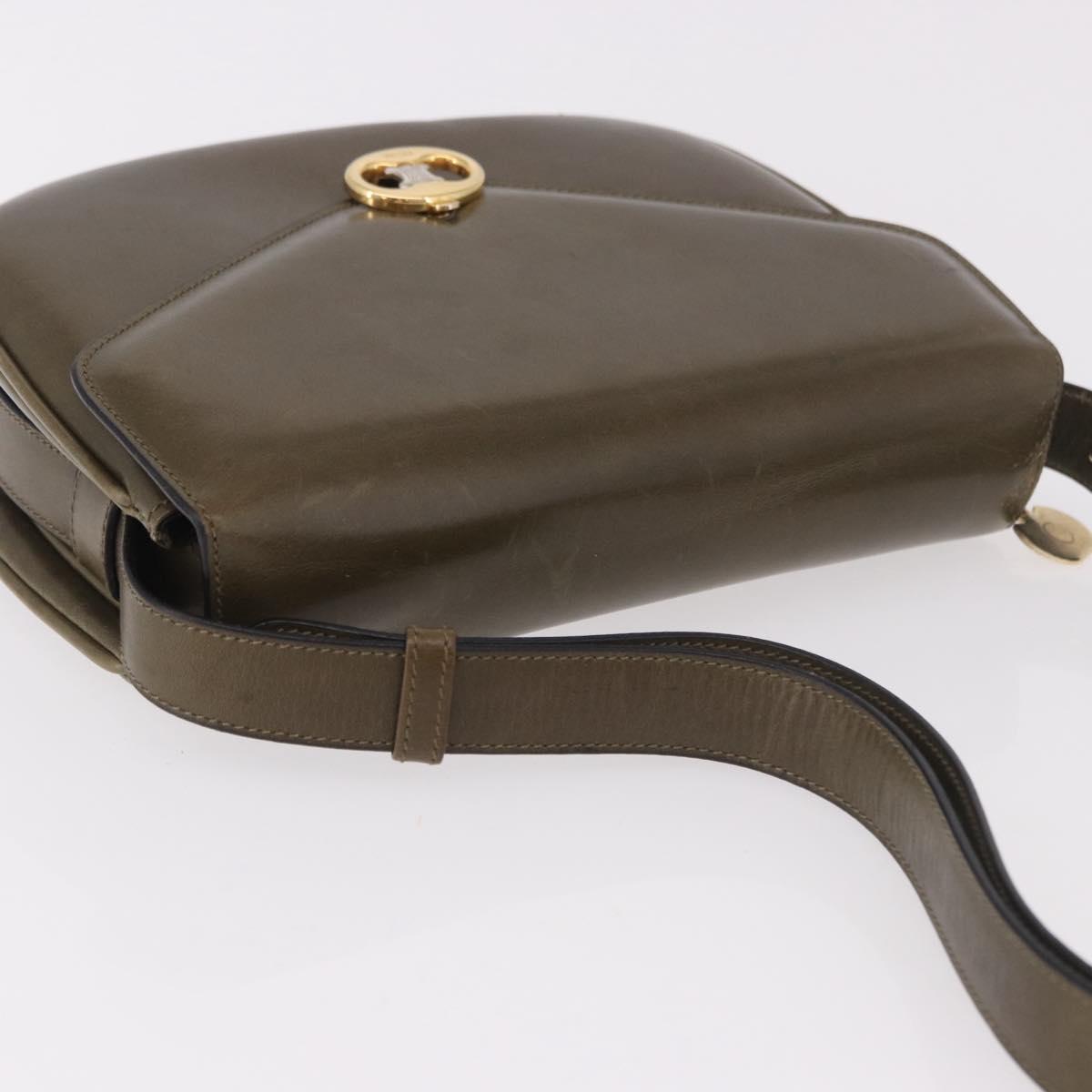 CELINE Shoulder Bag Leather Green Gold Auth 190980