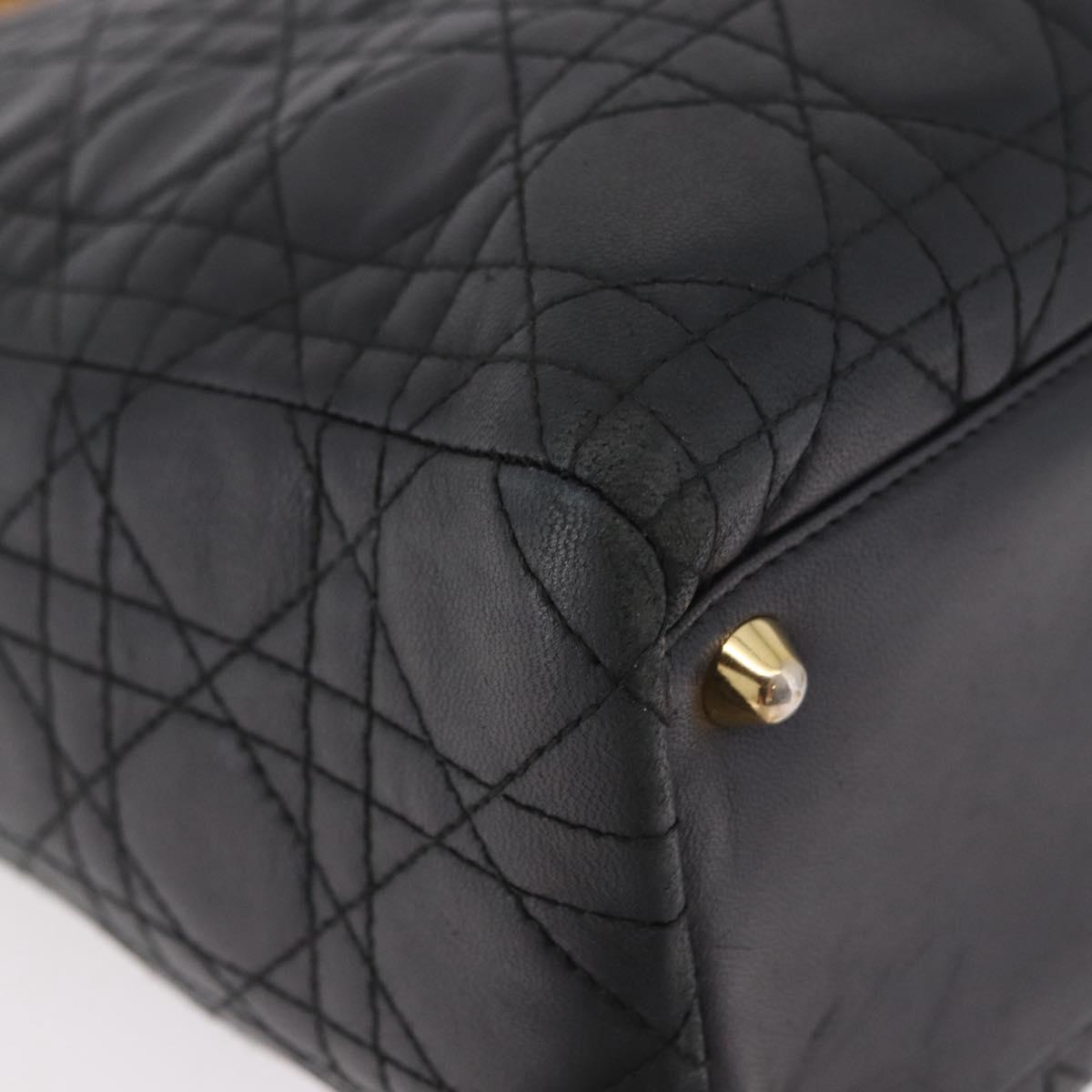 Christian Dior Canage Hand Bag Lamb Skin Black Gold Auth 190981