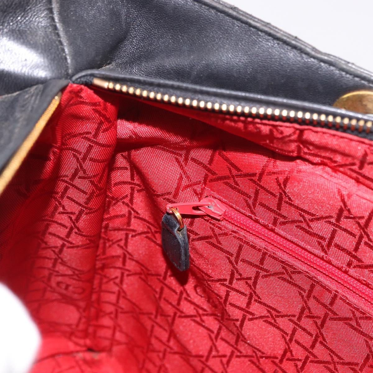 Christian Dior Canage Hand Bag Lamb Skin Black Gold Auth 190981