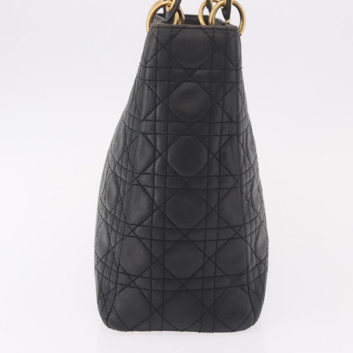 Christian Dior Canage Hand Bag Lamb Skin Black Gold Auth 190981