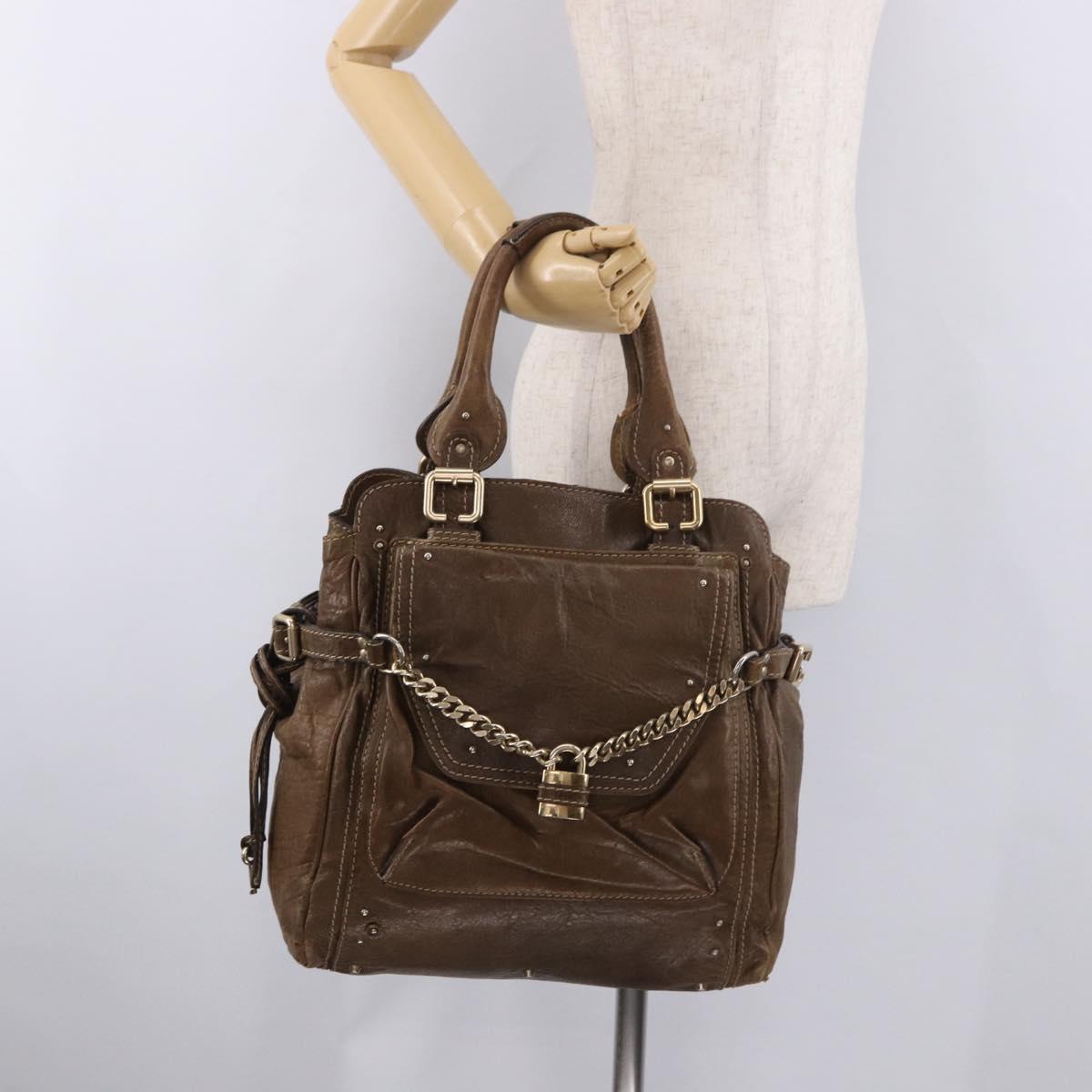 Chloe Paddington Hand Bag Leather Brown Gold Auth 190982