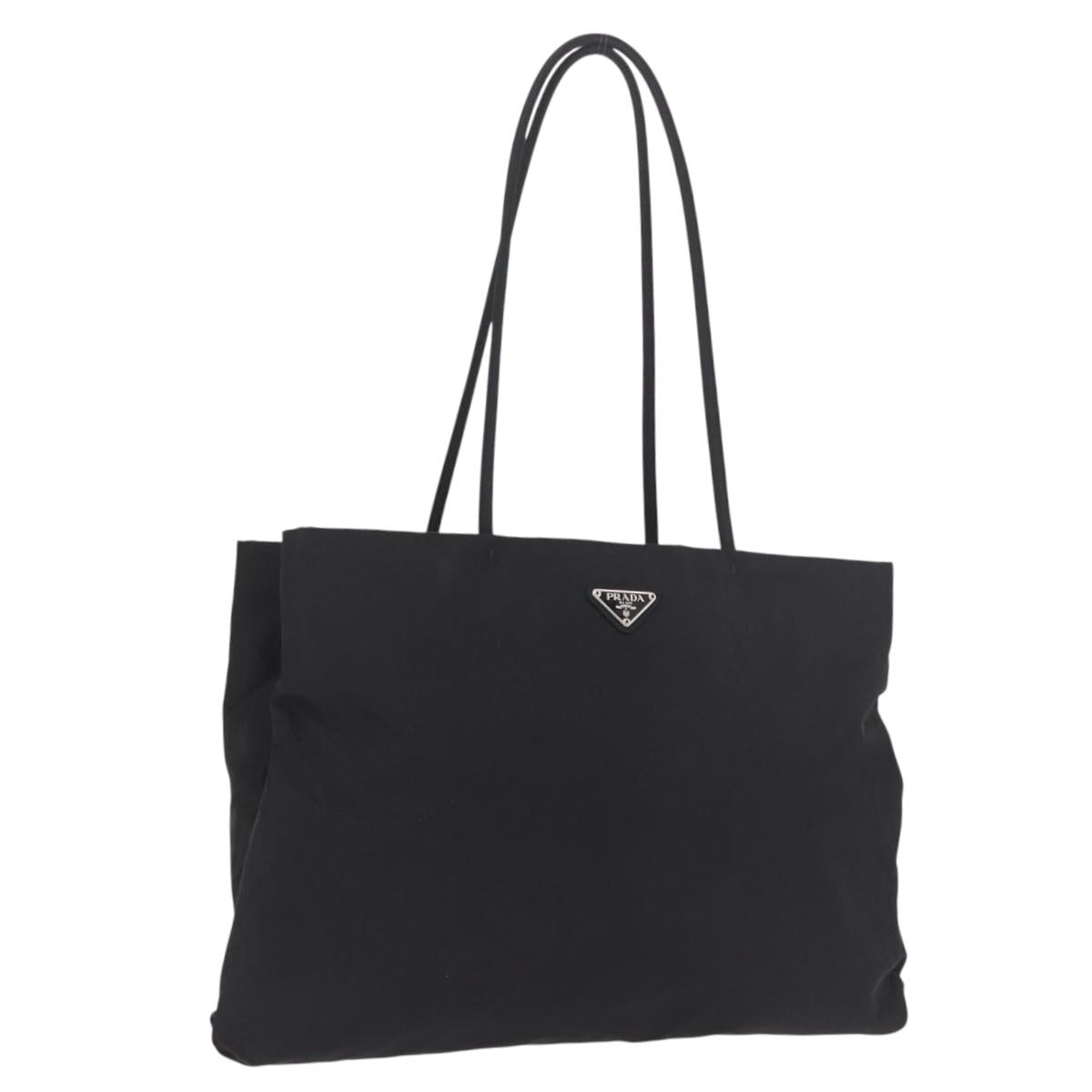 PRADA Tote Bag Nylon Black Silver Auth 190985A