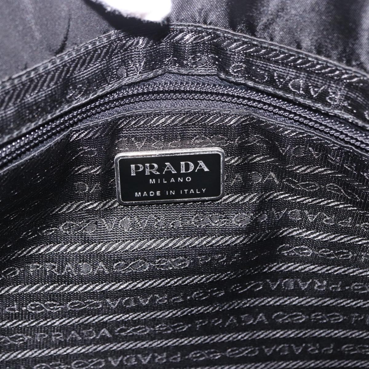 PRADA Tote Bag Nylon Black Silver Auth 190985A