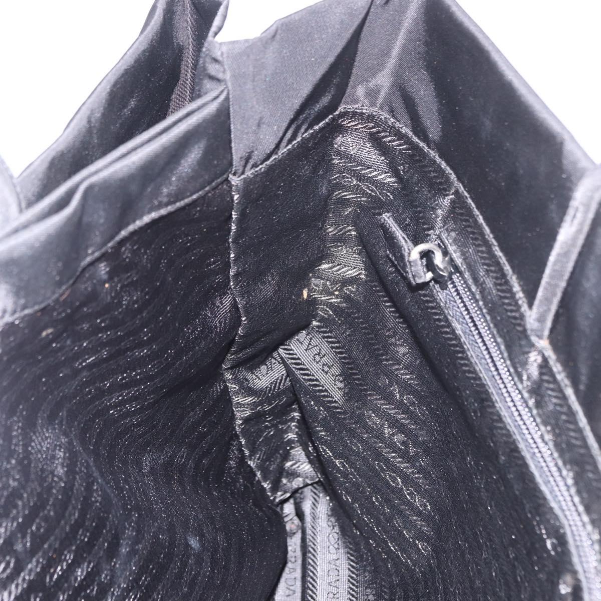 PRADA Tote Bag Nylon Black Silver Auth 190985A