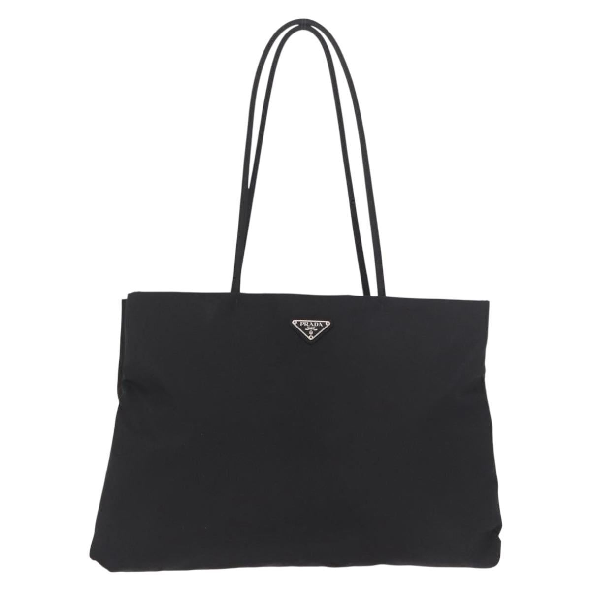 PRADA Tote Bag Nylon Black Silver Auth 190985A