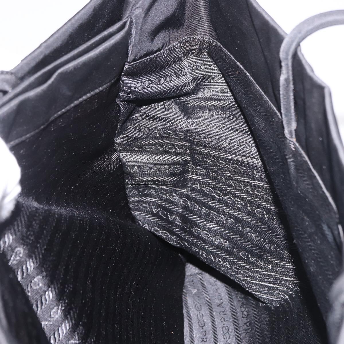 PRADA Tote Bag Nylon Black Silver Auth 190985A