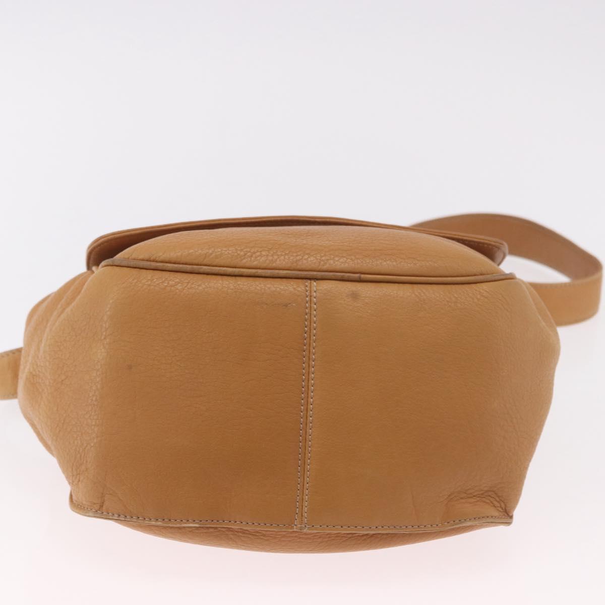 LOEWE Anagram Shoulder Bag Leather Beige Gold Auth 190988