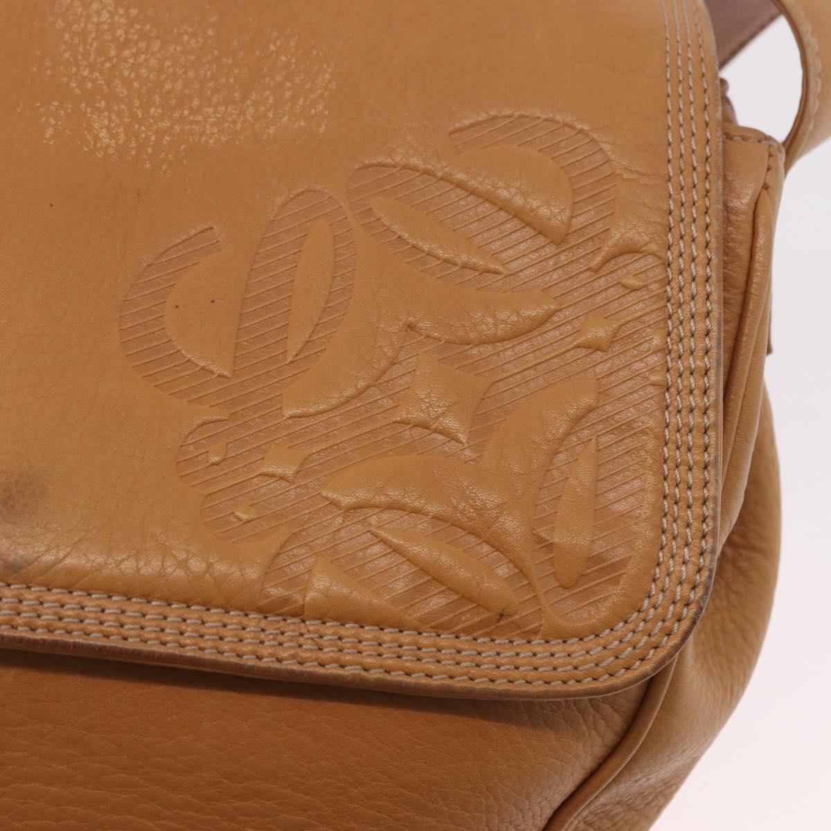 LOEWE Anagram Shoulder Bag Leather Beige Gold Auth 190988