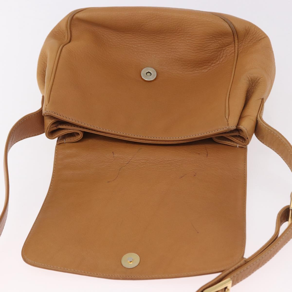 LOEWE Anagram Shoulder Bag Leather Beige Gold Auth 190988