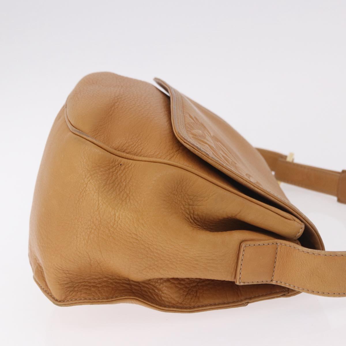 LOEWE Anagram Shoulder Bag Leather Beige Gold Auth 190988