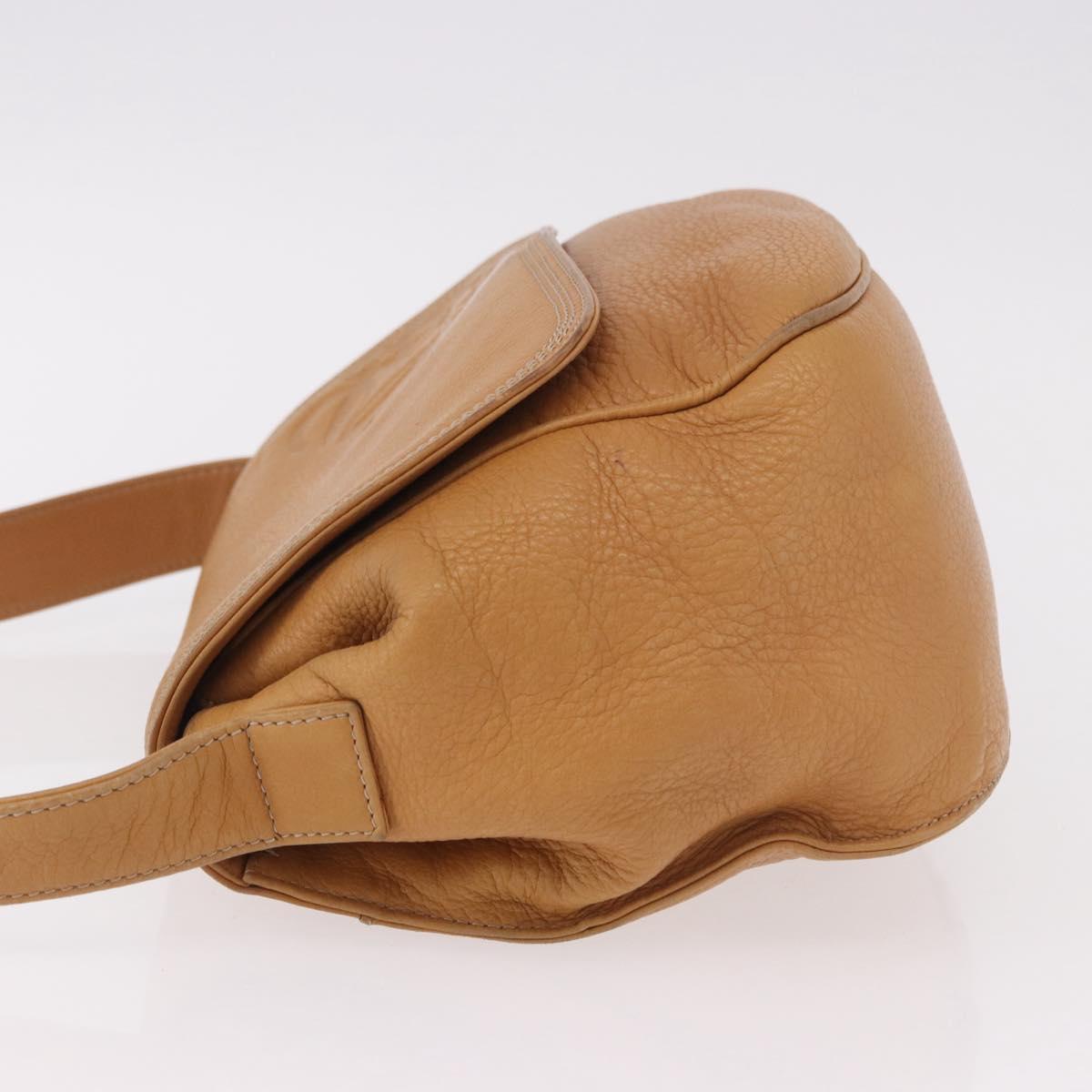 LOEWE Anagram Shoulder Bag Leather Beige Gold Auth 190988