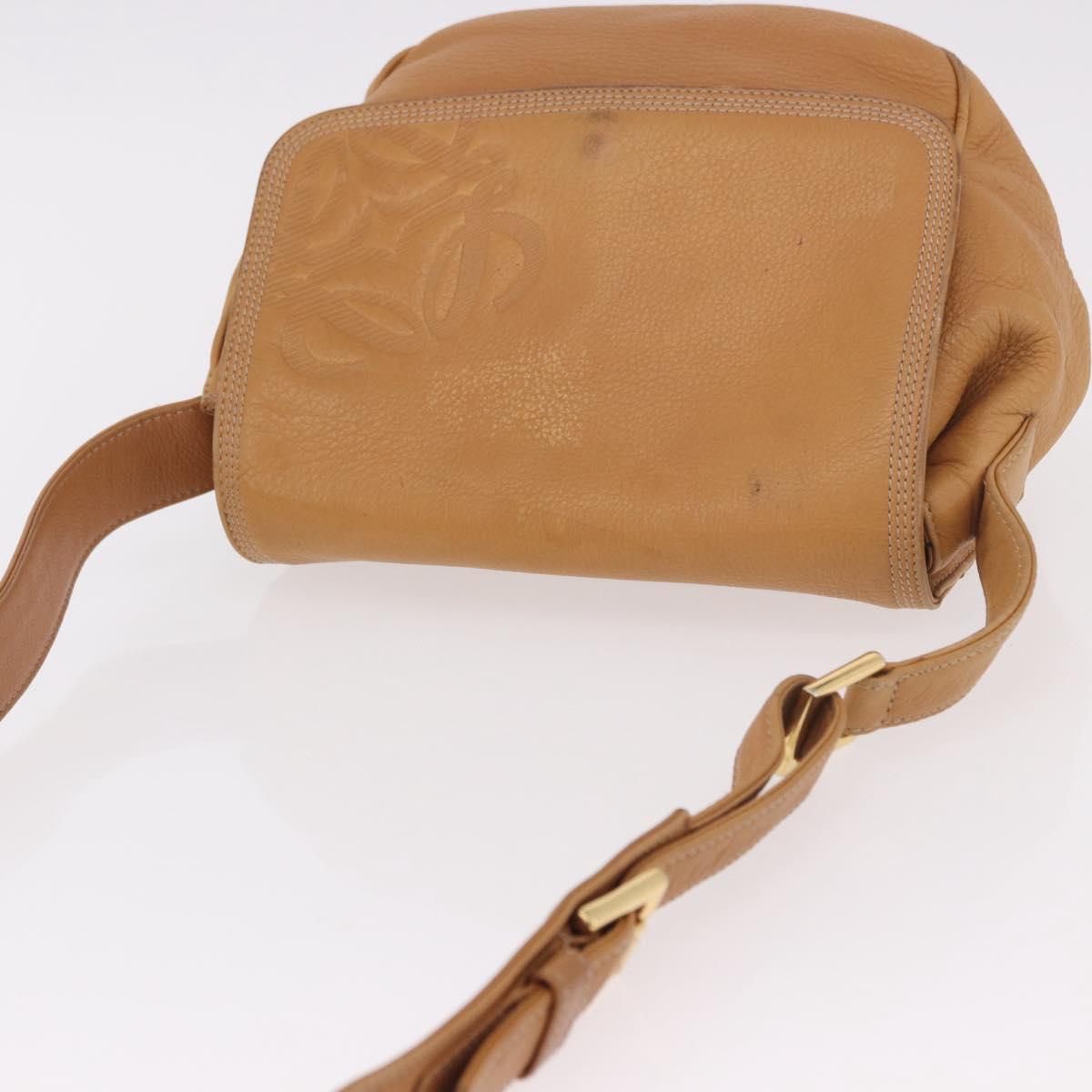 LOEWE Anagram Shoulder Bag Leather Beige Gold Auth 190988