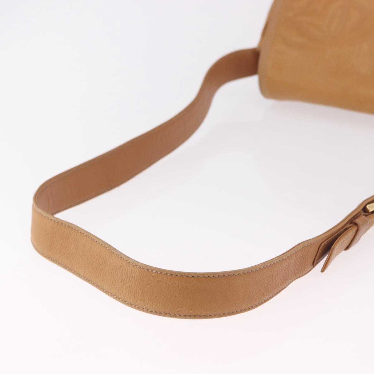 LOEWE Anagram Shoulder Bag Leather Beige Gold Auth 190988