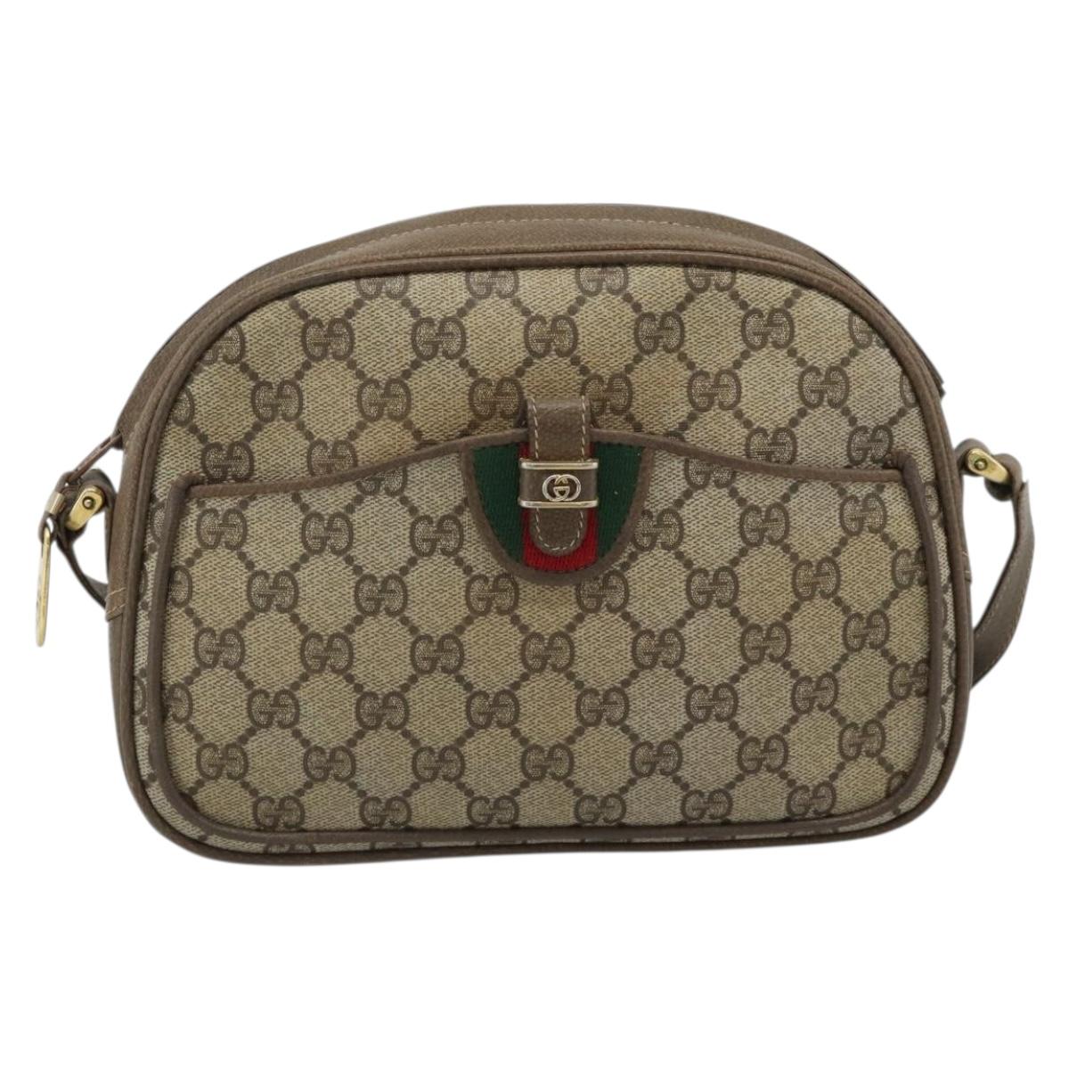 GUCCI GG Supreme Web Sherry Line Shoulder Bag PVC Beige Gold Auth 190994