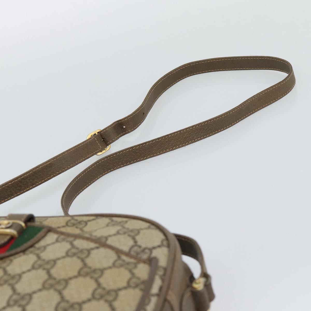 GUCCI GG Supreme Web Sherry Line Shoulder Bag PVC Beige Gold Auth 190994