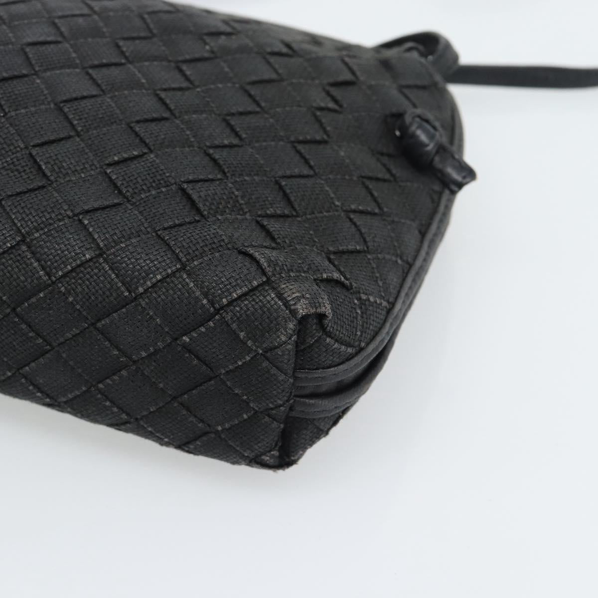 BOTTEGA VENETA INTRECCIATO Shoulder Bag Canvas Black Gold Auth 190995