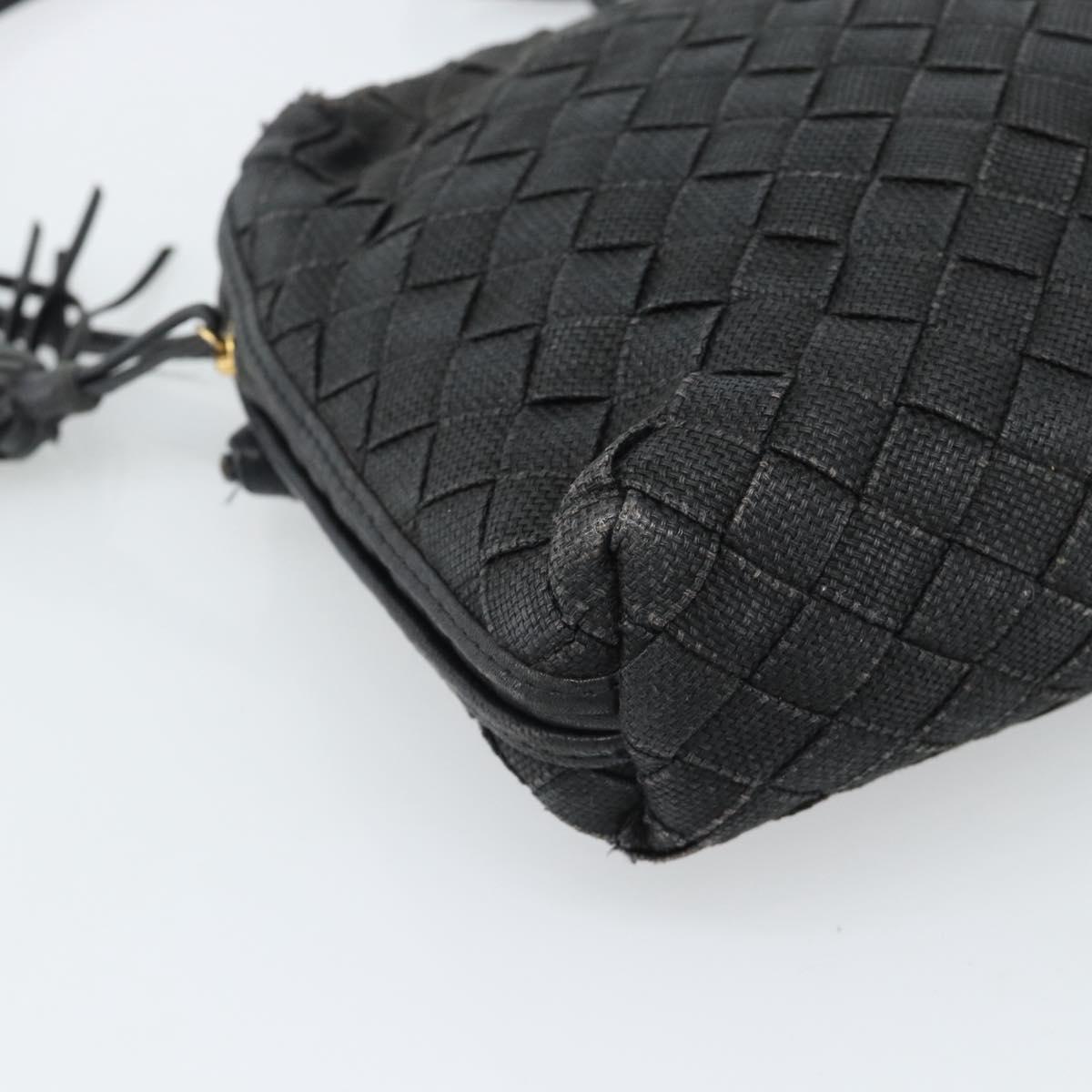 BOTTEGA VENETA INTRECCIATO Shoulder Bag Canvas Black Gold Auth 190995