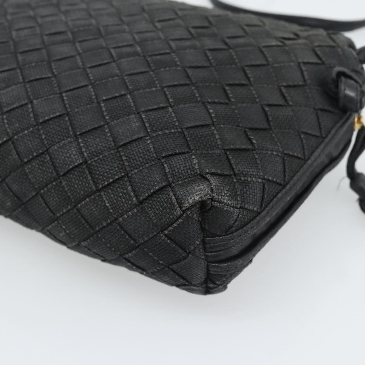 BOTTEGA VENETA INTRECCIATO Shoulder Bag Canvas Black Gold Auth 190995