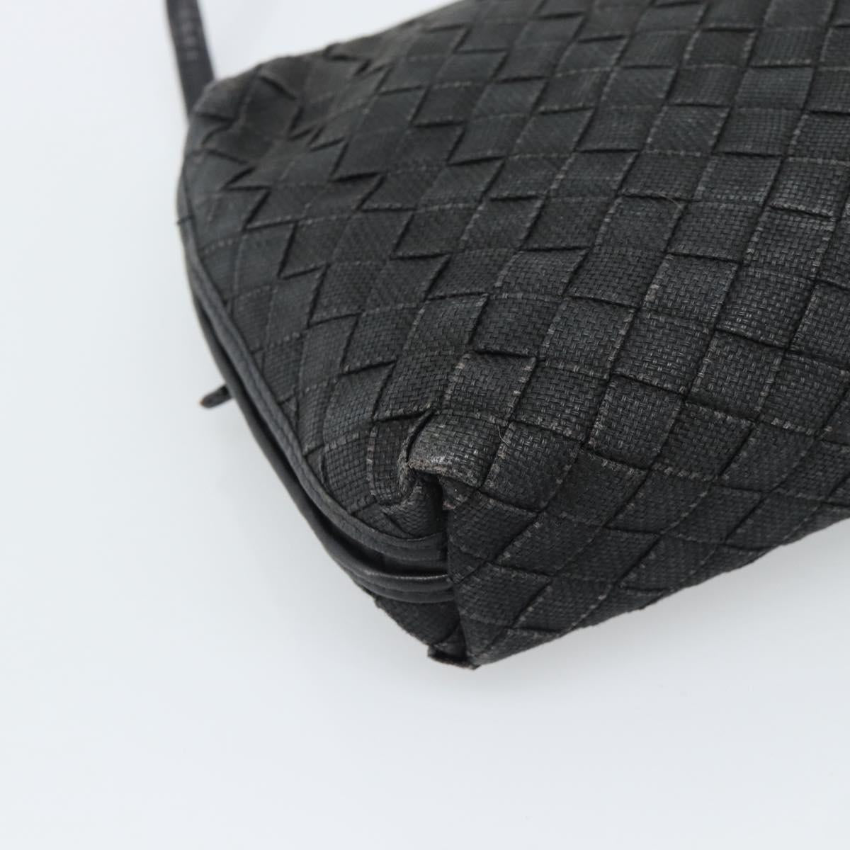 BOTTEGA VENETA INTRECCIATO Shoulder Bag Canvas Black Gold Auth 190995