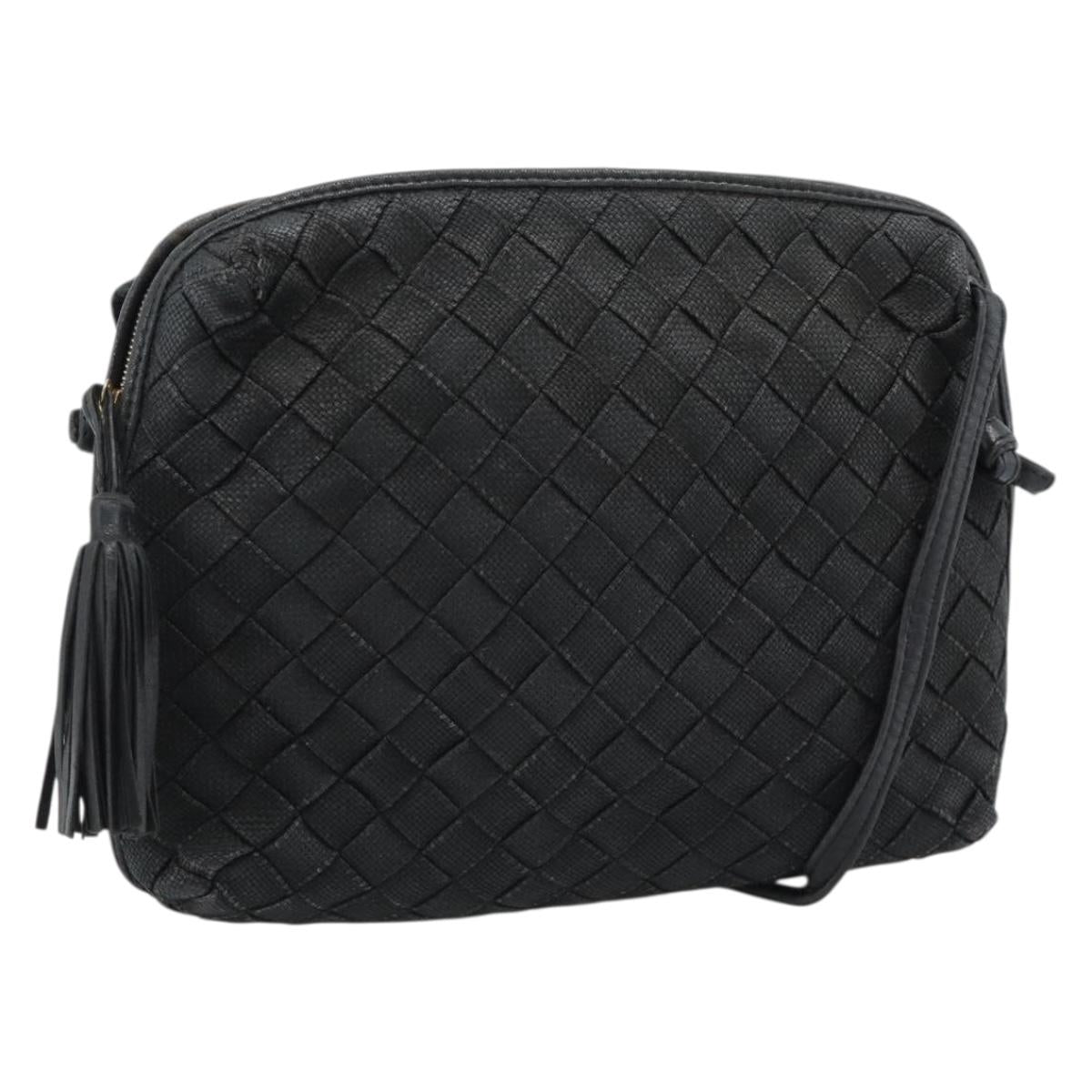 BOTTEGA VENETA INTRECCIATO Shoulder Bag Canvas Black Gold Auth 190995