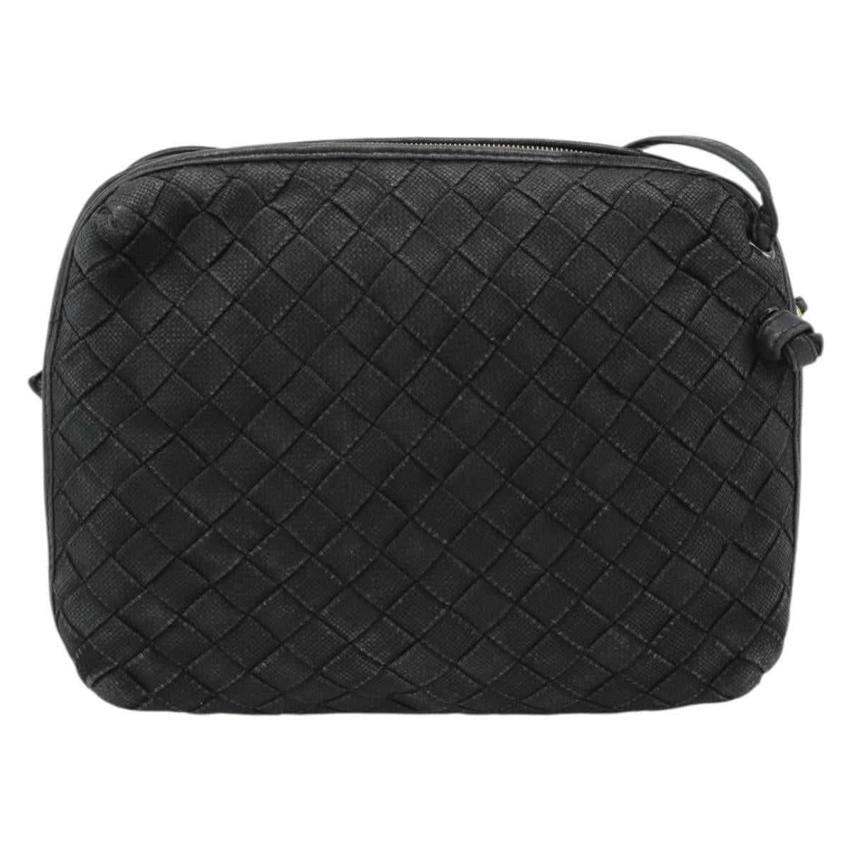 BOTTEGA VENETA INTRECCIATO Shoulder Bag Canvas Black Gold Auth 190995