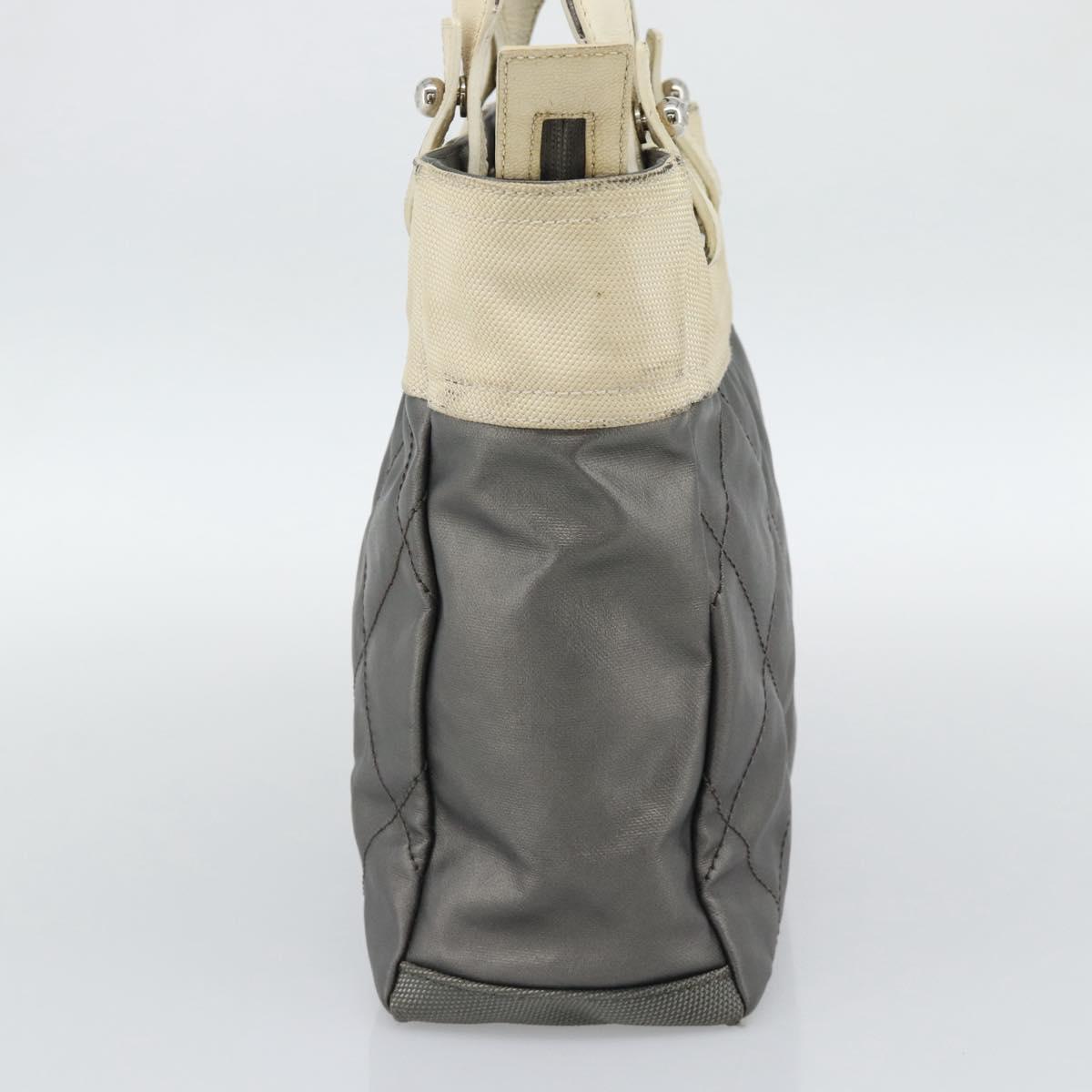 CHANEL Paris Biarritz PM Tote Bag Coated Canvas Silver CC Auth 191000