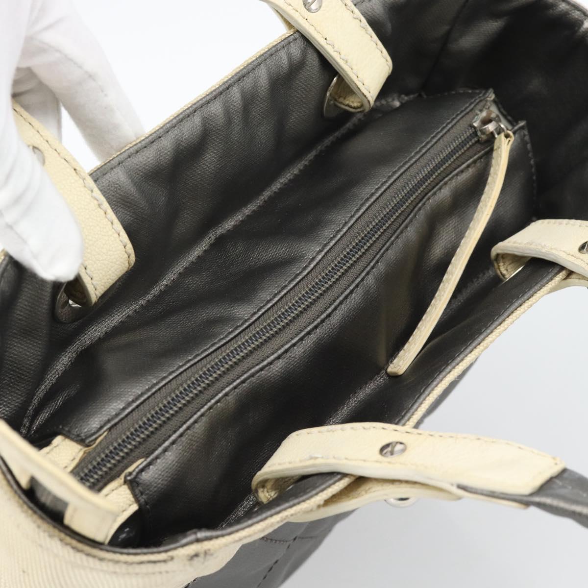CHANEL Paris Biarritz PM Tote Bag Coated Canvas Silver CC Auth 191000