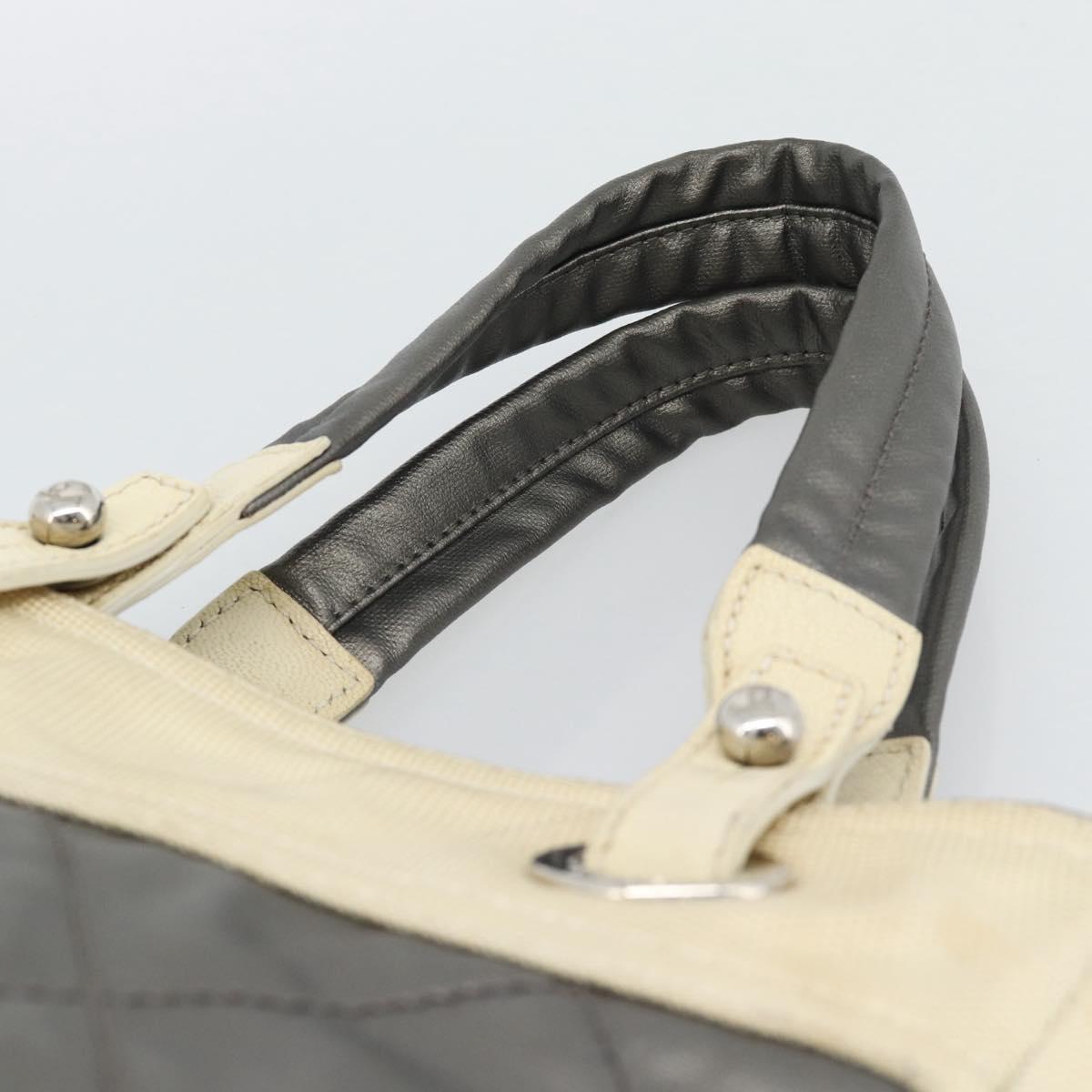 CHANEL Paris Biarritz PM Tote Bag Coated Canvas Silver CC Auth 191000