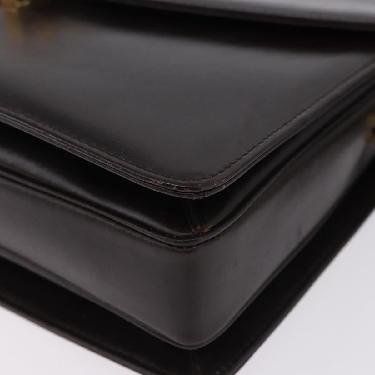 GUCCI Shoulder Bag Leather Dark Brown Gold Auth 191010