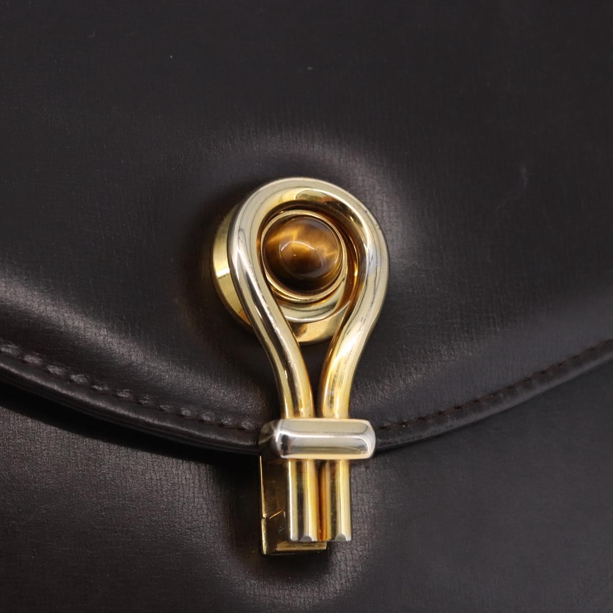 GUCCI Shoulder Bag Leather Dark Brown Gold Auth 191010