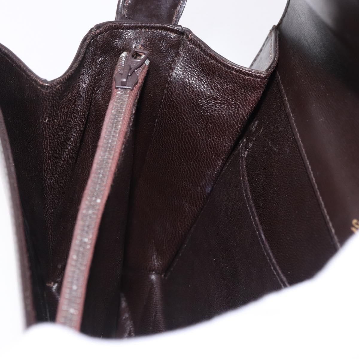 GUCCI Shoulder Bag Leather Dark Brown Gold Auth 191010
