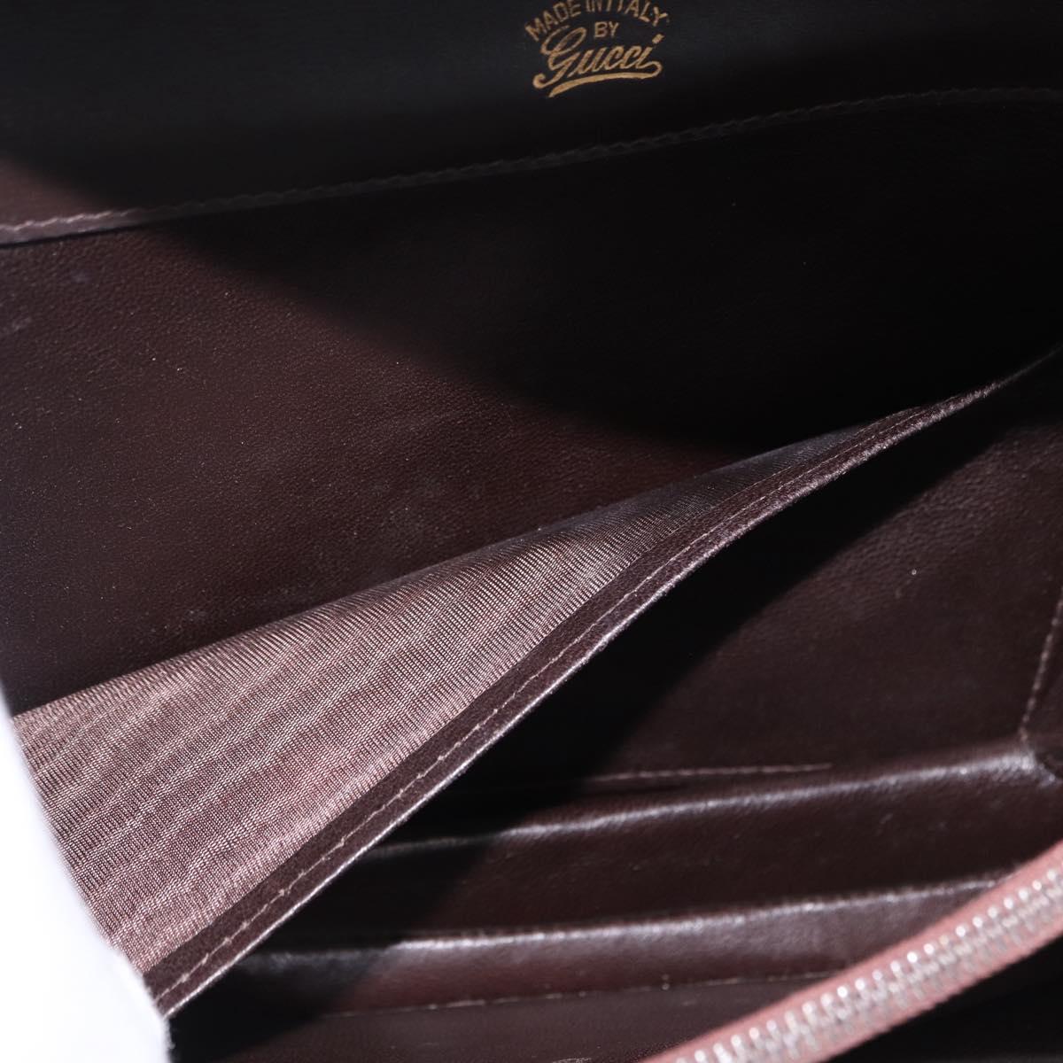 GUCCI Shoulder Bag Leather Dark Brown Gold Auth 191010