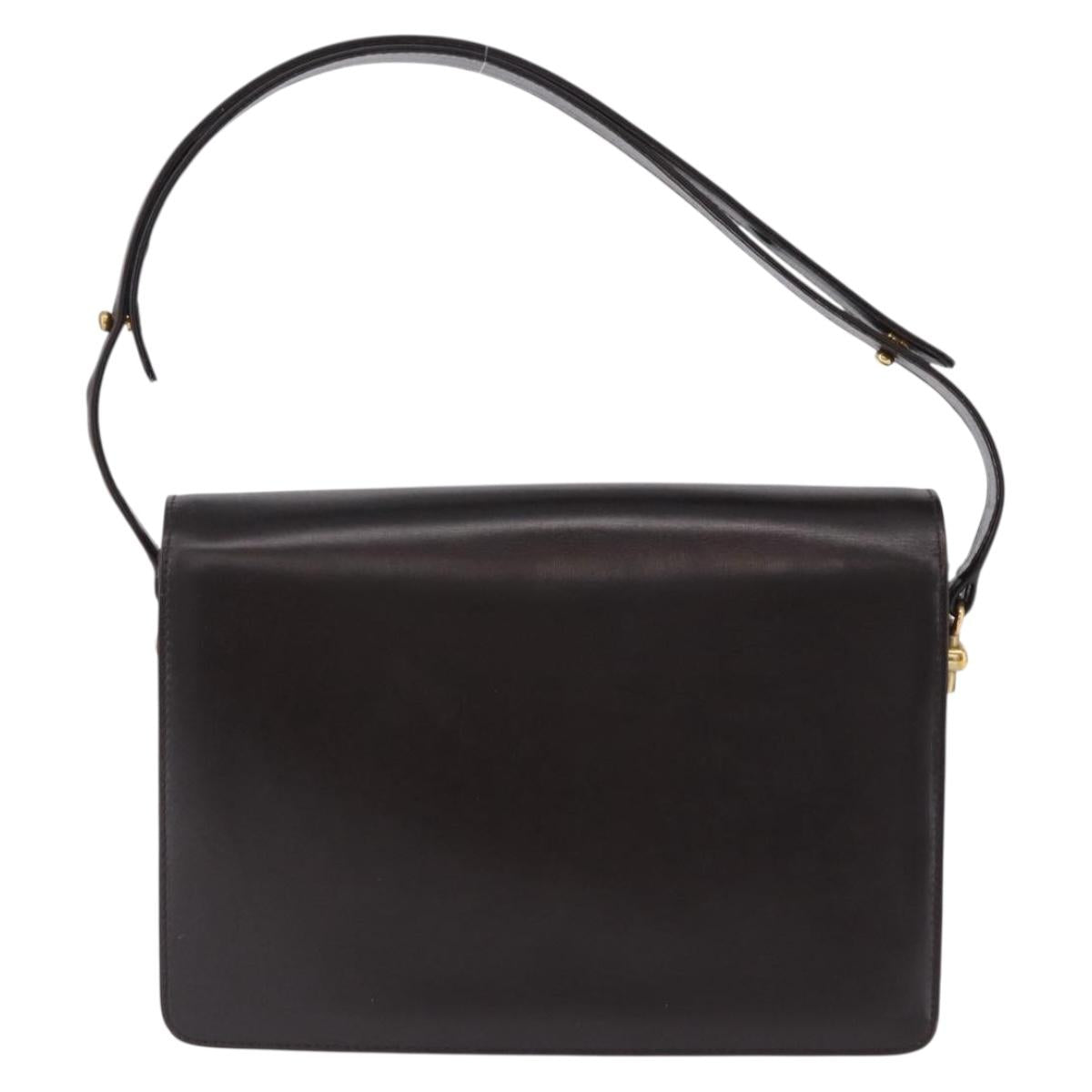 GUCCI Shoulder Bag Leather Dark Brown Gold Auth 191010