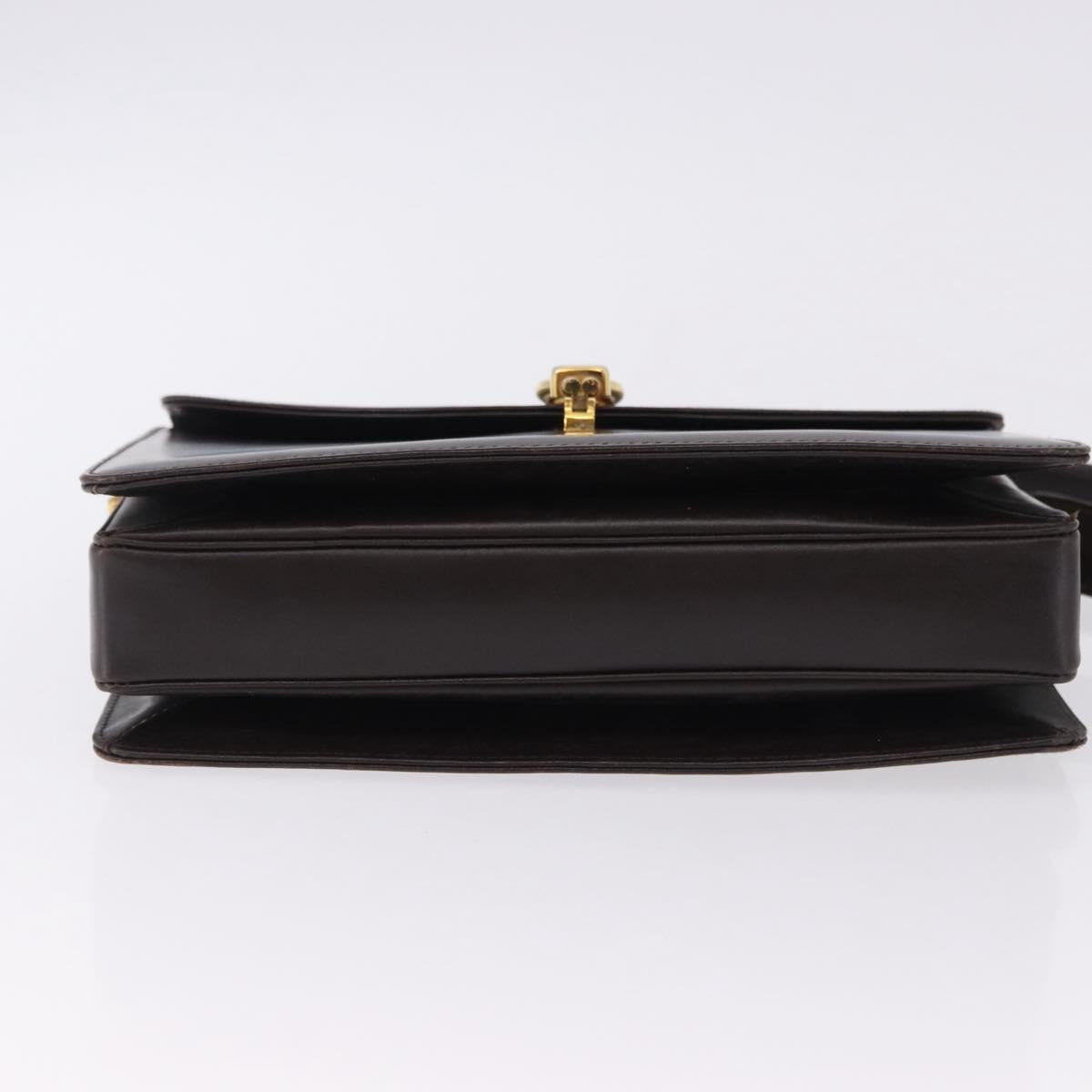 GUCCI Shoulder Bag Leather Dark Brown Gold Auth 191010