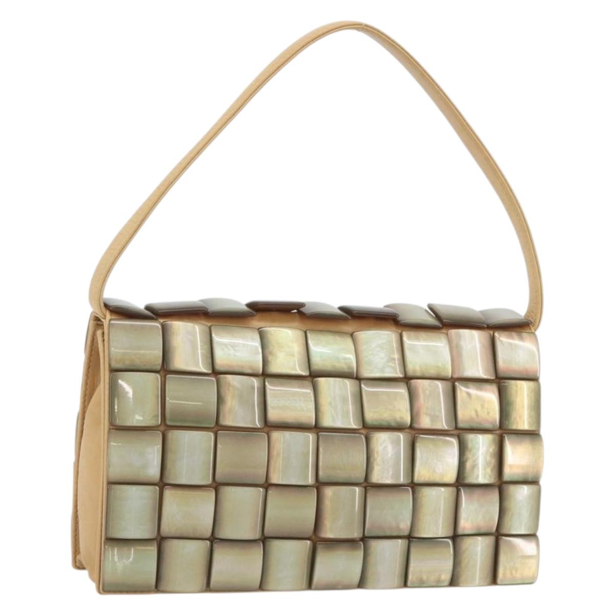 BOTTEGA VENETA Hand Bag Leather Beige Silver Auth 191011V
