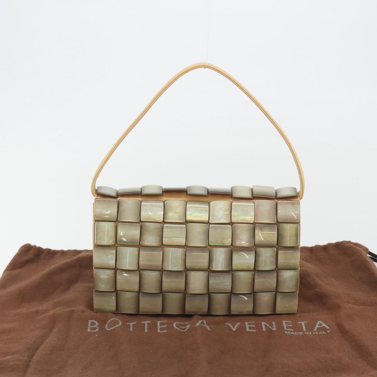 BOTTEGA VENETA Hand Bag Leather Beige Silver Auth 191011V