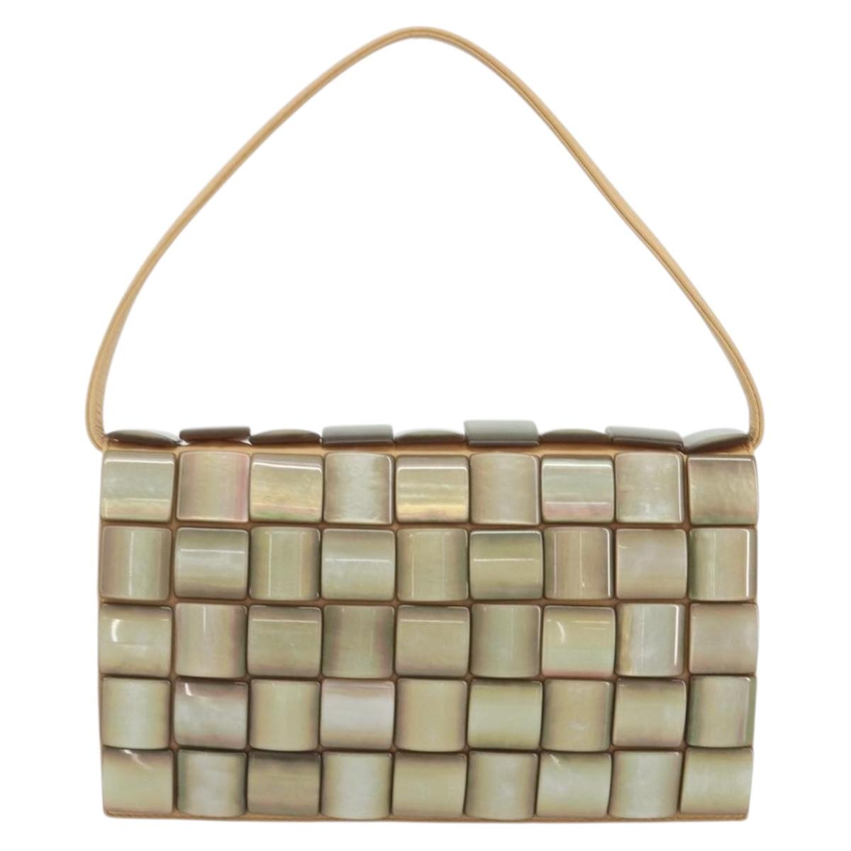 BOTTEGA VENETA Hand Bag Leather Beige Silver Auth 191011V