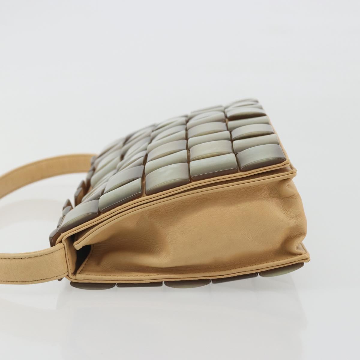 BOTTEGA VENETA Hand Bag Leather Beige Silver Auth 191011V