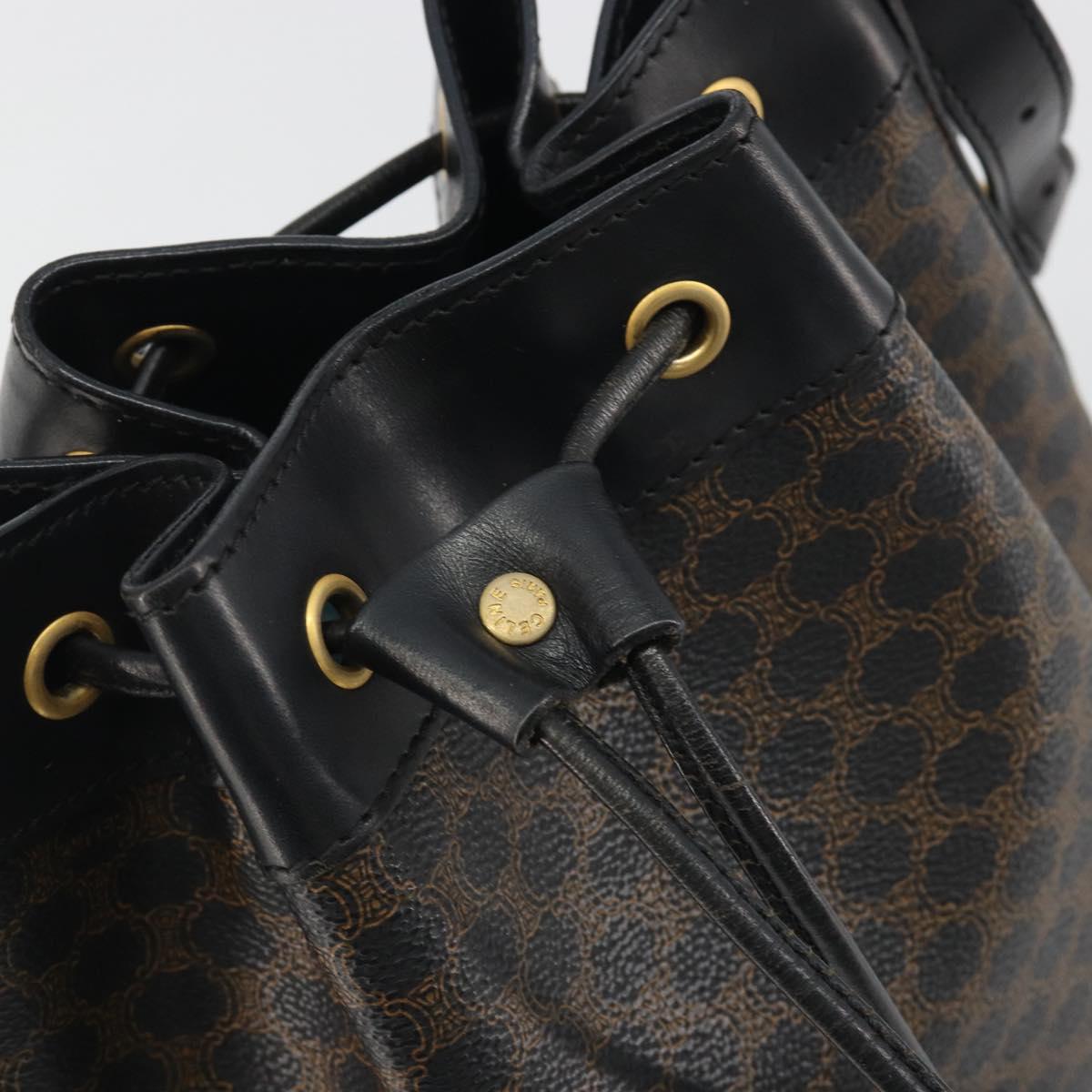 CELINE Macadam Canvas Shoulder Bag PVC Leather Black Gold Auth 191013A